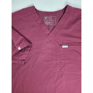 Figs Leon Three-Pocket Burgundy Scrub V-Neck Top Size L